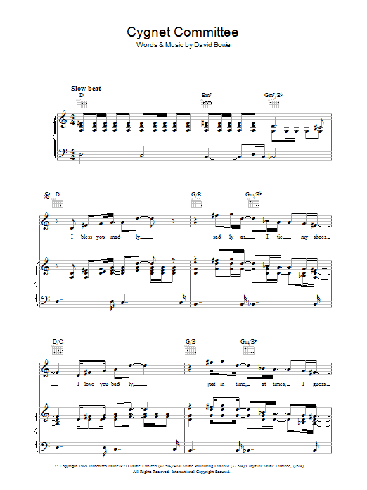 David Bowie Cygnet Committee Sheet Music Notes & Chords for Piano, Vocal & Guitar Chords (Right-Hand Melody) - Download or Print PDF