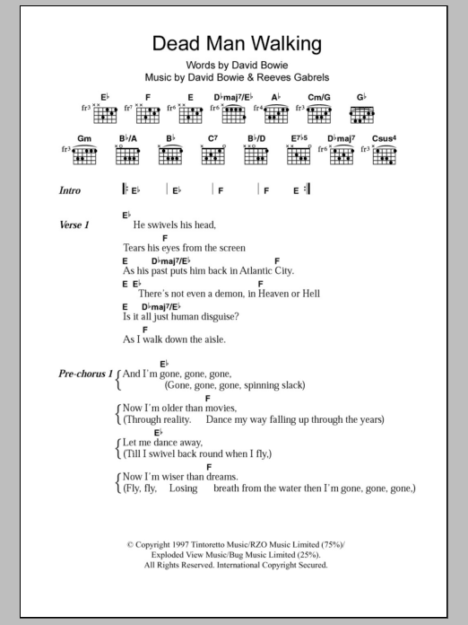 David Bowie Dead Man Walking Sheet Music Notes & Chords for Lyrics & Chords - Download or Print PDF