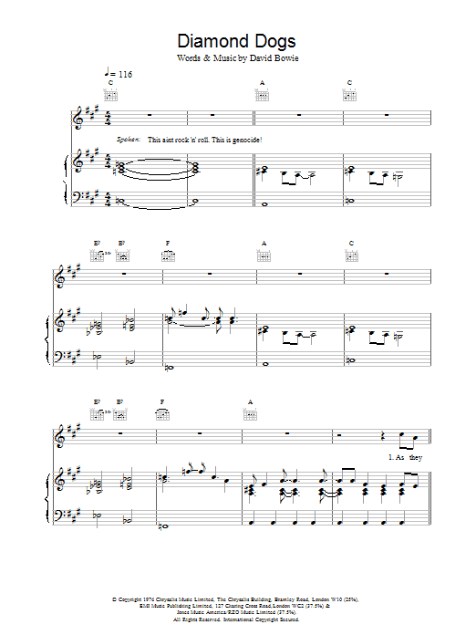 David Bowie Diamond Dogs Sheet Music Notes & Chords for Lyrics & Chords - Download or Print PDF