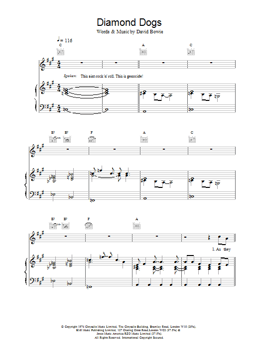 David Bowie Diamond Dogs Sheet Music Notes & Chords for Piano, Vocal & Guitar - Download or Print PDF