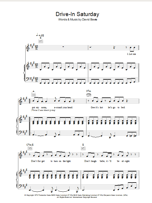 David Bowie Drive-In Saturday Sheet Music Notes & Chords for Lyrics & Chords - Download or Print PDF