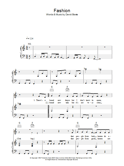 David Bowie Fashion Sheet Music Notes & Chords for Piano, Vocal & Guitar - Download or Print PDF