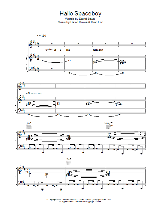 David Bowie Hallo Spaceboy Sheet Music Notes & Chords for Piano, Vocal & Guitar - Download or Print PDF