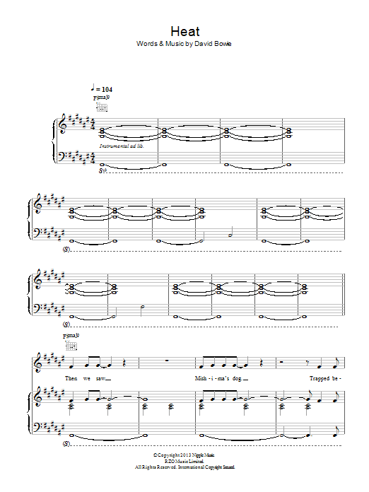 David Bowie Heat Sheet Music Notes & Chords for Piano, Vocal & Guitar (Right-Hand Melody) - Download or Print PDF