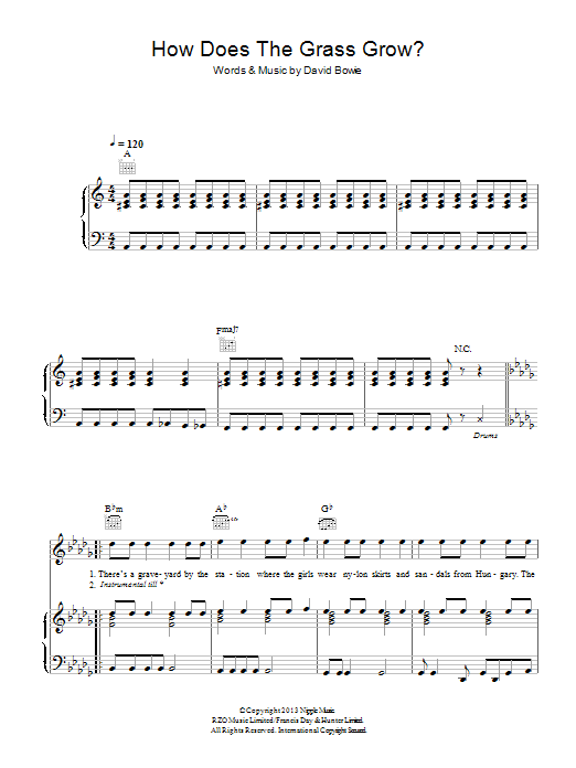 David Bowie How Does The Grass Grow Sheet Music Notes & Chords for Piano, Vocal & Guitar (Right-Hand Melody) - Download or Print PDF