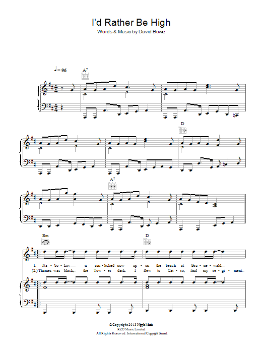 David Bowie I'd Rather Be High Sheet Music Notes & Chords for Piano, Vocal & Guitar (Right-Hand Melody) - Download or Print PDF