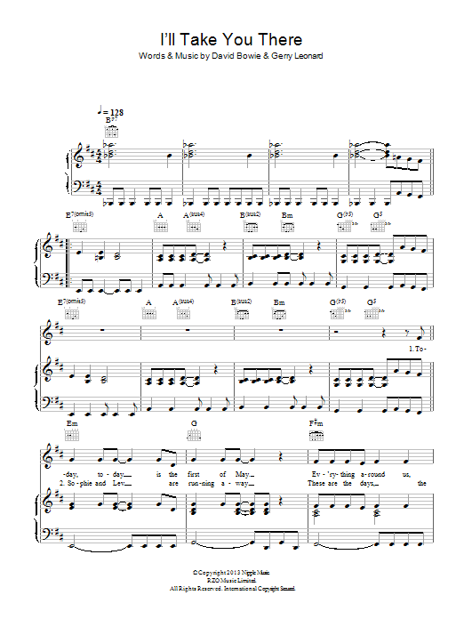 David Bowie I'll Take You There Sheet Music Notes & Chords for Piano, Vocal & Guitar (Right-Hand Melody) - Download or Print PDF David Bowie I'll Take You There Sheet Music Notes & Chords for Piano, Vocal & Guitar (Right-Hand Melody) - Download or Print PDF