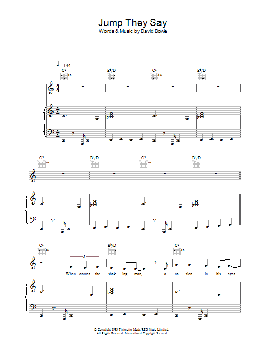 David Bowie Jump They Say Sheet Music Notes & Chords for Piano, Vocal & Guitar - Download or Print PDF