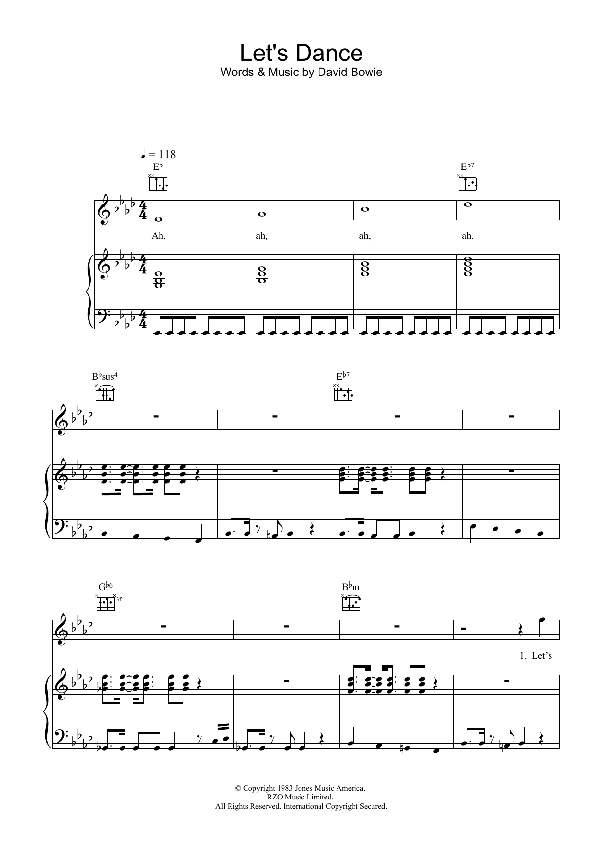 David Bowie Let's Dance Sheet Music Notes & Chords for Piano, Vocal & Guitar - Download or Print PDF