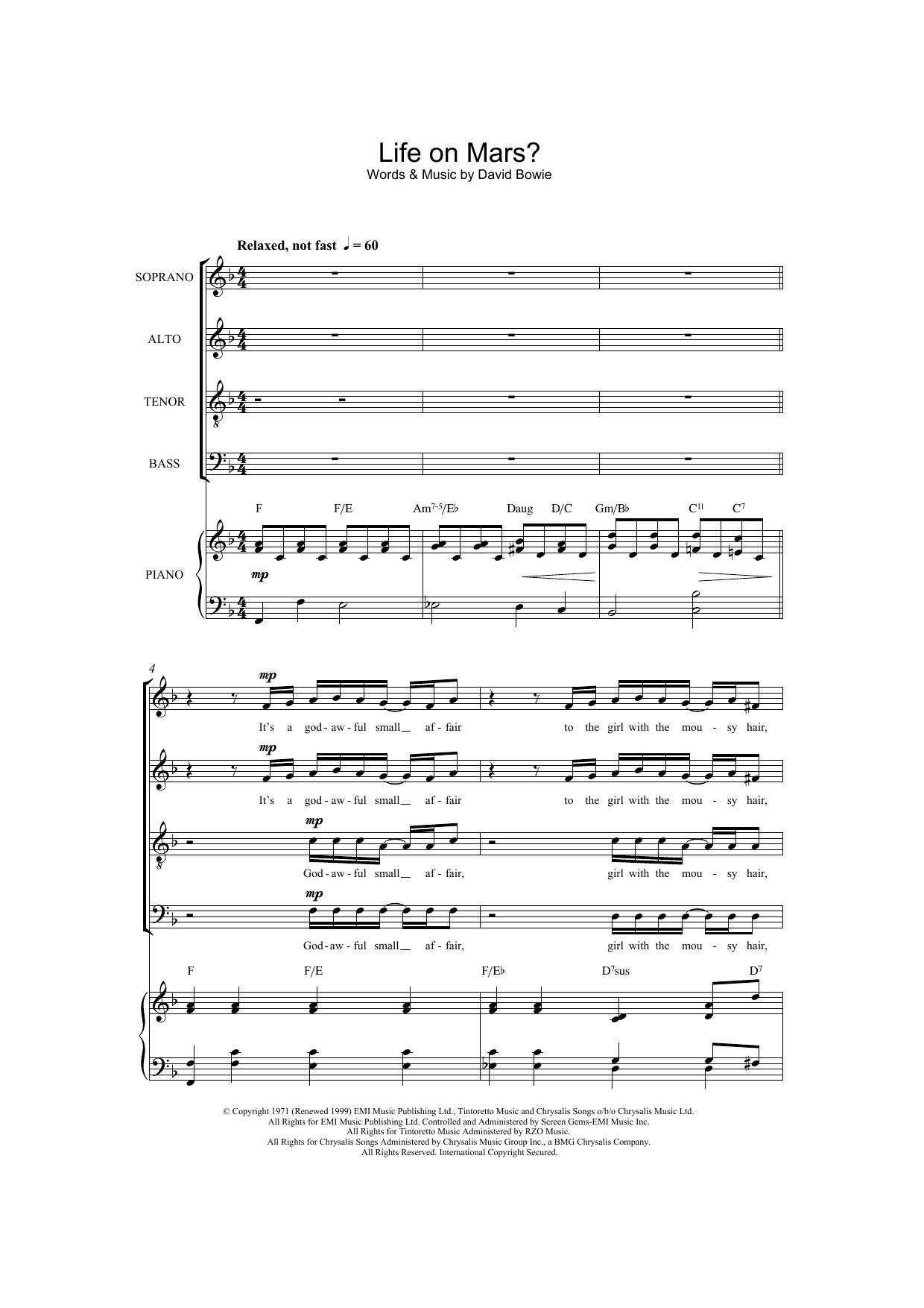 David Bowie Life On Mars? (arr. Barrie Carson Turner) Sheet Music Notes & Chords for SATB - Download or Print PDF