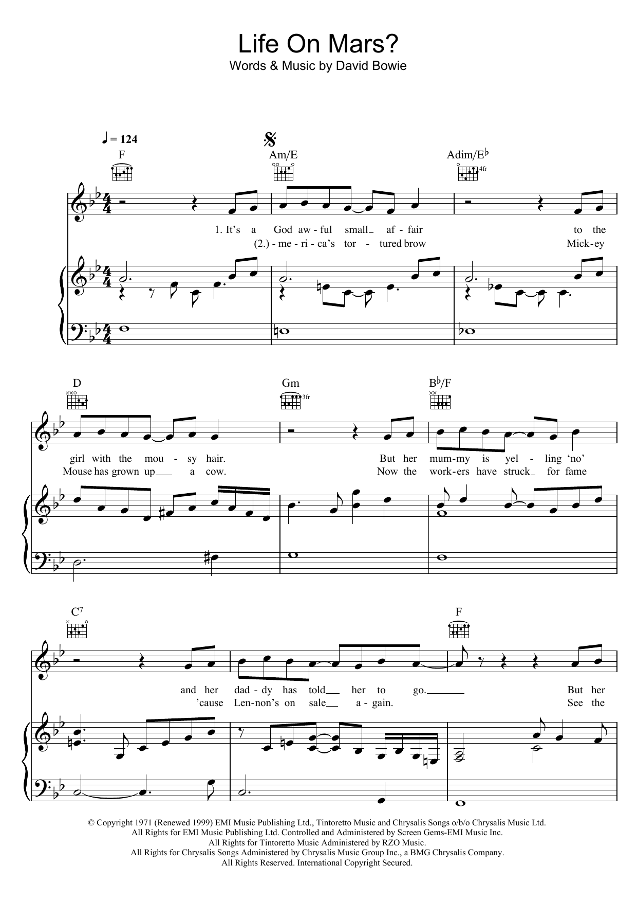 David Bowie Life On Mars? Sheet Music Notes & Chords for Easy Piano - Download or Print PDF
