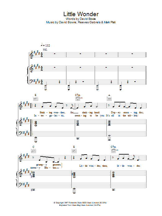 David Bowie Little Wonder Sheet Music Notes & Chords for Piano, Vocal & Guitar - Download or Print PDF