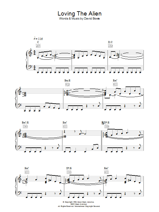 David Bowie Loving The Alien Sheet Music Notes & Chords for Piano, Vocal & Guitar - Download or Print PDF