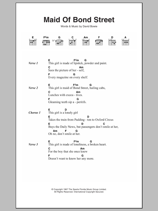 David Bowie Maid Of Bond Street Sheet Music Notes & Chords for Lyrics & Chords - Download or Print PDF