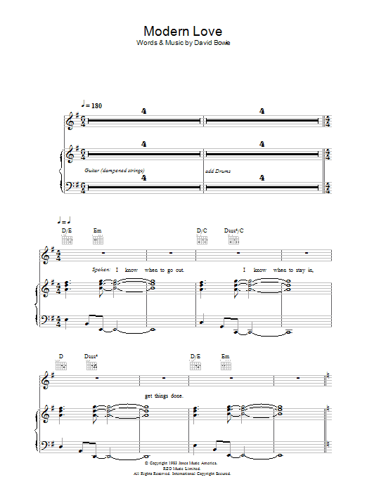 David Bowie Modern Love Sheet Music Notes & Chords for Piano, Vocal & Guitar - Download or Print PDF