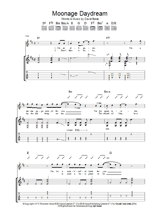 David Bowie Moonage Daydream Sheet Music Notes & Chords for Guitar Tab - Download or Print PDF
