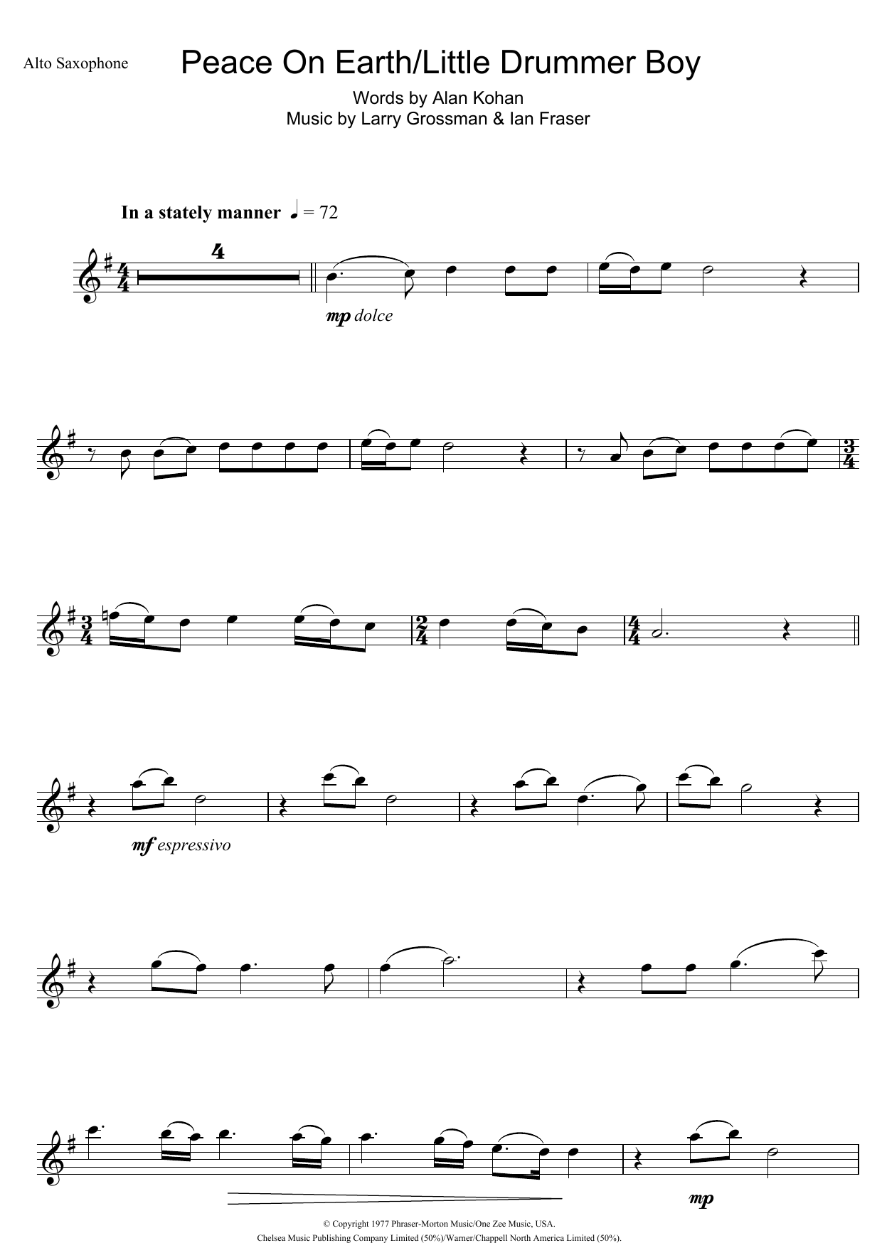 David Bowie Peace On Earth Sheet Music Notes & Chords for Alto Saxophone - Download or Print PDF