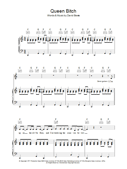 David Bowie Queen Bitch Sheet Music Notes & Chords for Lyrics & Chords - Download or Print PDF