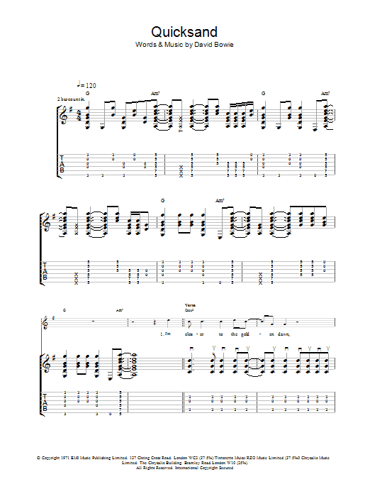 David Bowie Quicksand Sheet Music Notes & Chords for Guitar Tab - Download or Print PDF