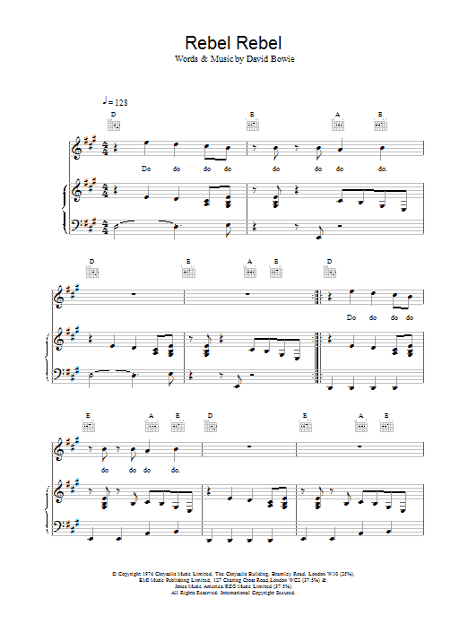 David Bowie Rebel, Rebel Sheet Music Notes & Chords for Guitar Lead Sheet - Download or Print PDF