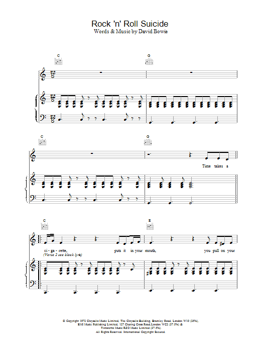 David Bowie Rock 'N' Roll Suicide Sheet Music Notes & Chords for Piano, Vocal & Guitar - Download or Print PDF