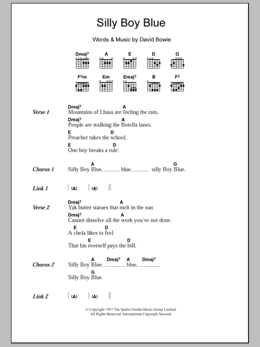 David Bowie Silly Boy Blue Sheet Music Notes & Chords for Lyrics & Chords - Download or Print PDF