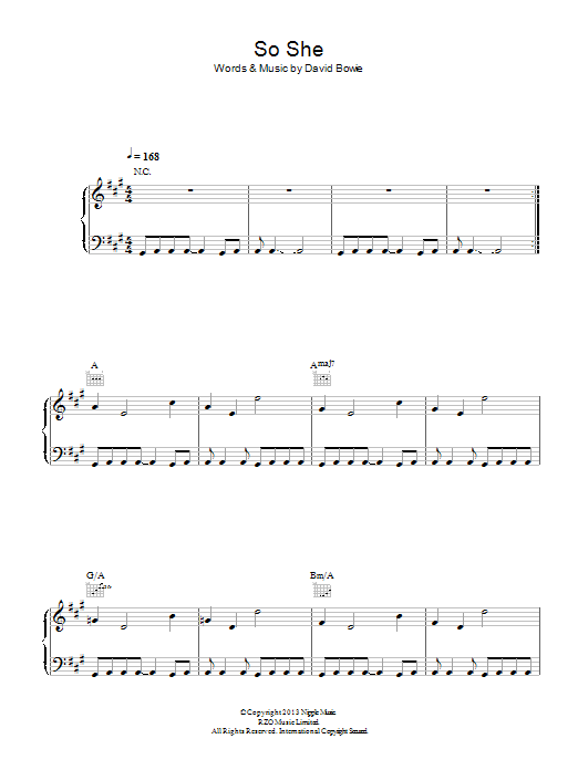 David Bowie So She Sheet Music Notes & Chords for Piano, Vocal & Guitar (Right-Hand Melody) - Download or Print PDF