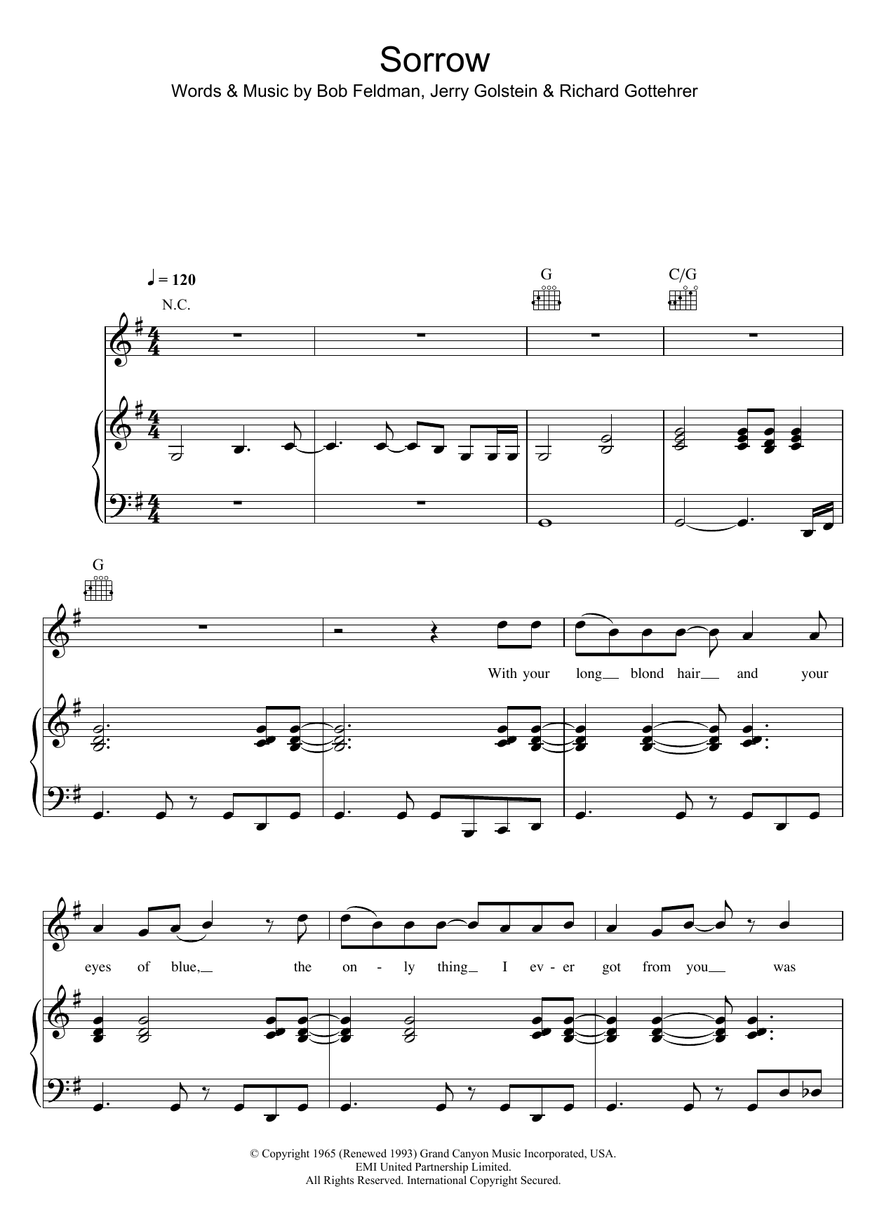 David Bowie Sorrow Sheet Music Notes & Chords for Piano, Vocal & Guitar - Download or Print PDF