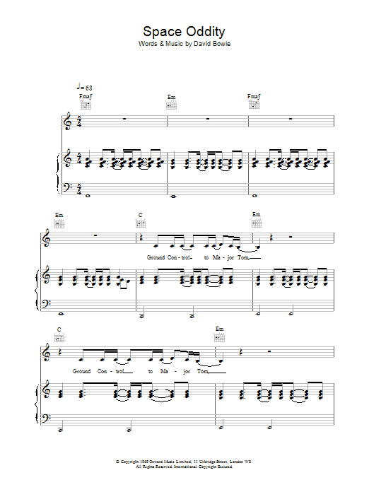 David Bowie Space Oddity Sheet Music Notes & Chords for Melody Line, Lyrics & Chords - Download or Print PDF