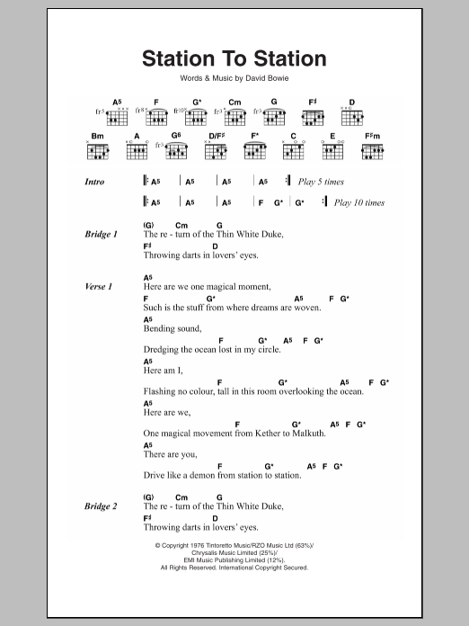 David Bowie Station To Station Sheet Music Notes & Chords for Lyrics & Chords - Download or Print PDF