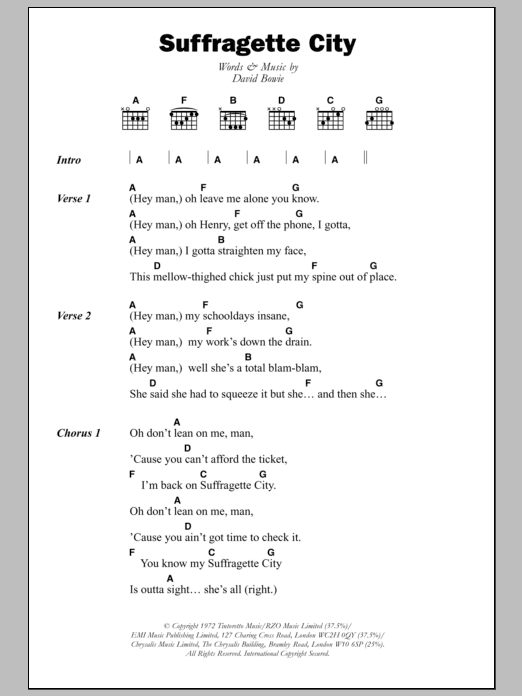 David Bowie Suffragette City Sheet Music Notes & Chords for Easy Guitar Tab - Download or Print PDF