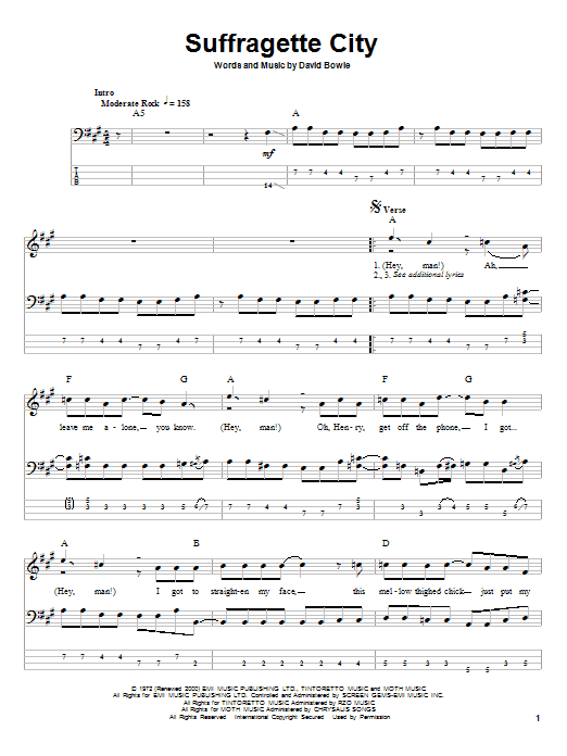 David Bowie Suffragette City sheet music notes and chords. Download Printable PDF.