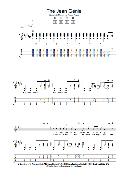 David Bowie The Jean Genie Sheet Music Notes & Chords for Guitar Tab - Download or Print PDF