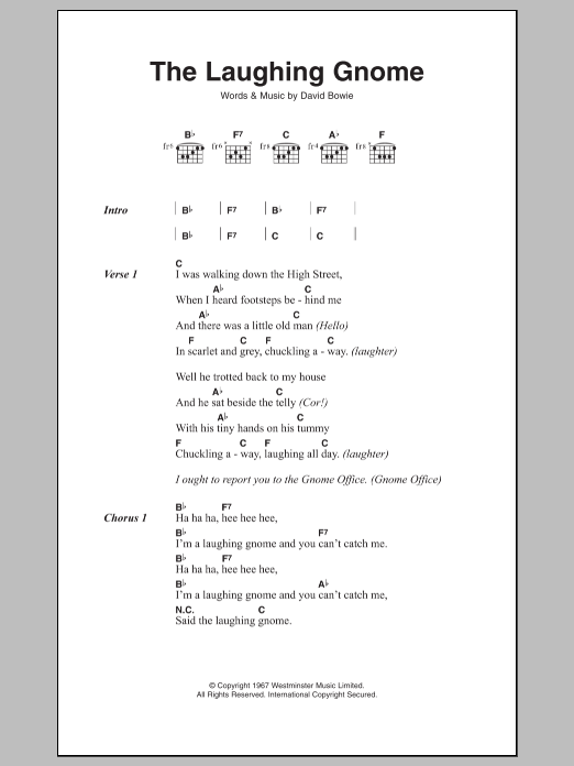 David Bowie The Laughing Gnome Sheet Music Notes & Chords for Lyrics & Chords - Download or Print PDF