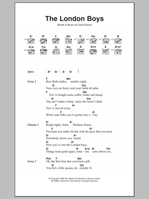 David Bowie The London Boys Sheet Music Notes & Chords for Lyrics & Chords - Download or Print PDF