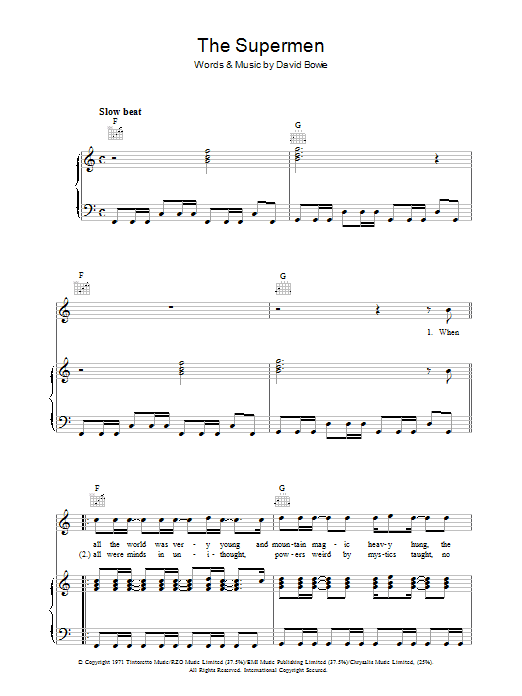 David Bowie The Supermen Sheet Music Notes & Chords for Piano, Vocal & Guitar (Right-Hand Melody) - Download or Print PDF