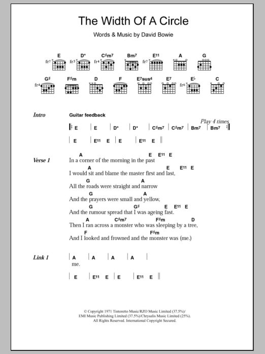 David Bowie The Width Of A Circle Sheet Music Notes & Chords for Guitar Chords/Lyrics - Download or Print PDF