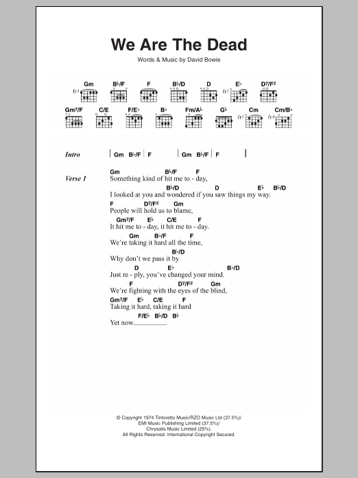 David Bowie We Are The Dead Sheet Music Notes & Chords for Lyrics & Chords - Download or Print PDF