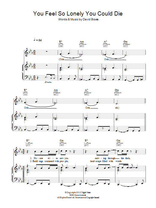 David Bowie You Feel So Lonely You Could Die Sheet Music Notes & Chords for Piano, Vocal & Guitar (Right-Hand Melody) - Download or Print PDF