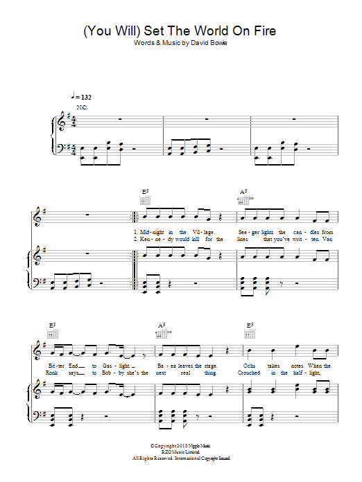 David Bowie (You Will) Set The World On Fire Sheet Music Notes & Chords for Piano, Vocal & Guitar (Right-Hand Melody) - Download or Print PDF