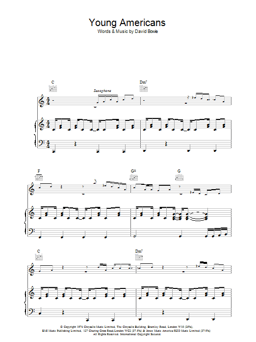 David Bowie Young Americans Sheet Music Notes & Chords for Guitar Chords/Lyrics - Download or Print PDF