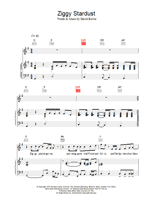 David Bowie Ziggy Stardust Sheet Music Notes & Chords for Easy Guitar Tab - Download or Print PDF