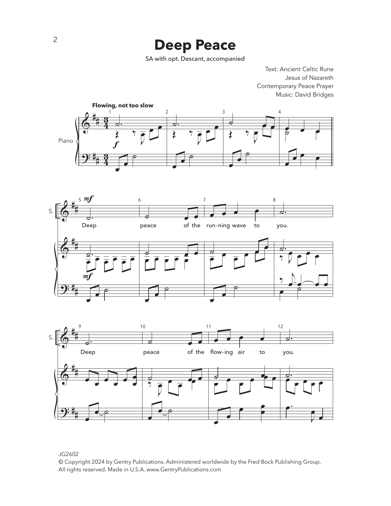 David Bridges Deep Peace Sheet Music Notes & Chords for Choir - Download or Print PDF