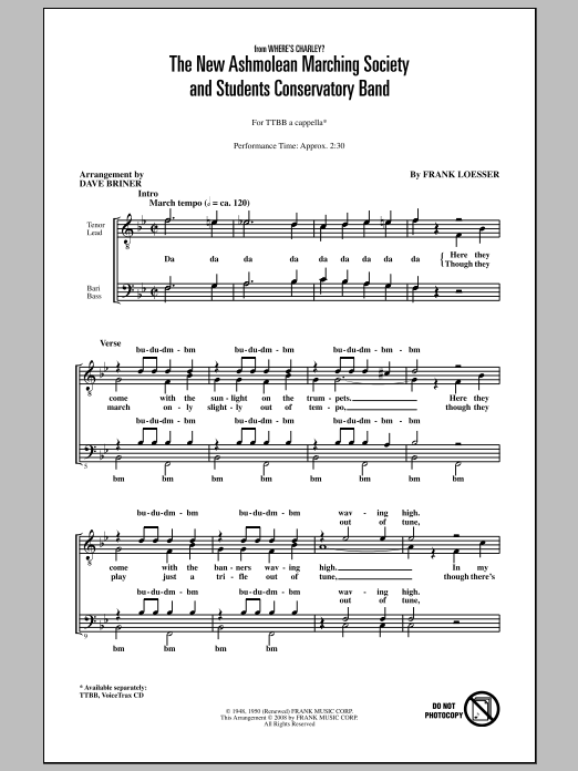 David Briner The New Ashmolean Marching Society And Students Conservatory Band Sheet Music Notes & Chords for TTBB - Download or Print PDF