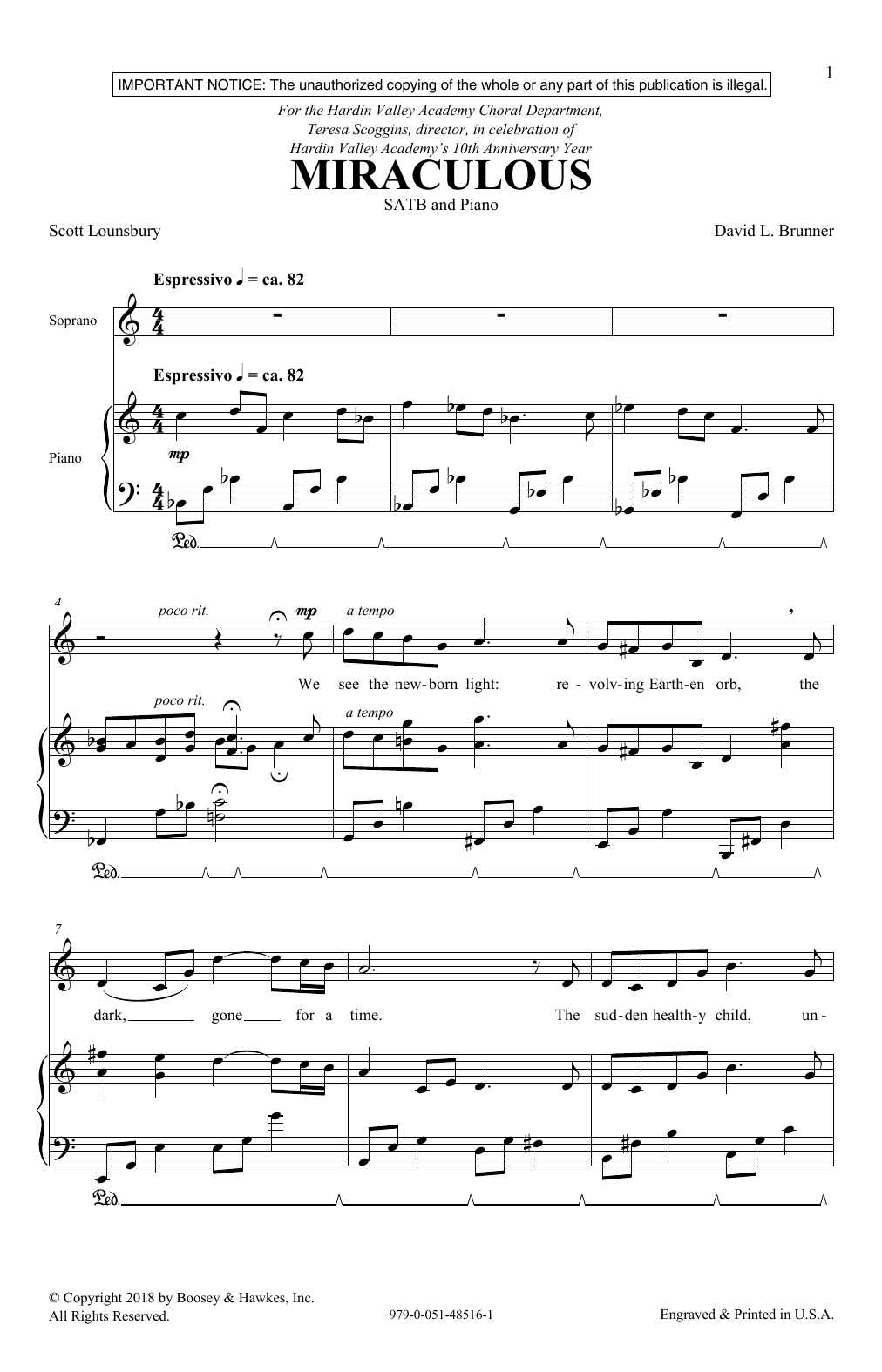 David Brunner & Scott Lounsbury Miraculous Sheet Music Notes & Chords for SATB Choir - Download or Print PDF