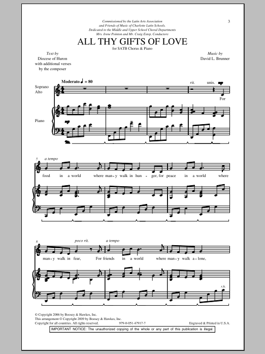 David Brunner All Thy Gifts Of Love Sheet Music Notes & Chords for SATB - Download or Print PDF