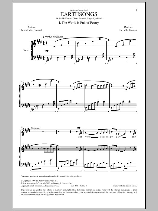 David Brunner Earthsongs Sheet Music Notes & Chords for SATB - Download or Print PDF