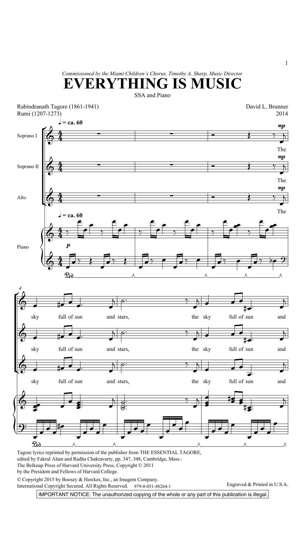 David Brunner Everything Is Music Sheet Music Notes & Chords for SSA Choir - Download or Print PDF