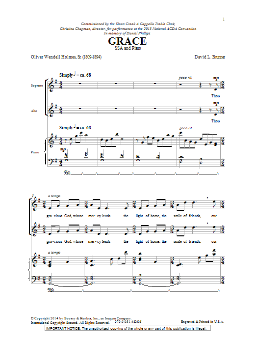 David Brunner Grace Sheet Music Notes & Chords for SSA - Download or Print PDF