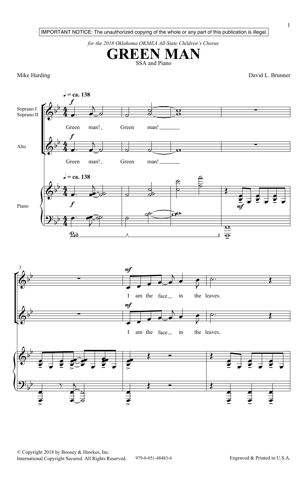 David Brunner Green Man Sheet Music Notes & Chords for SSA - Download or Print PDF